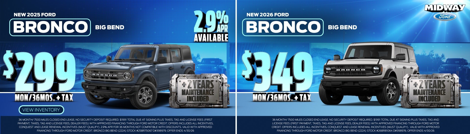 2025 Ford Bronco Big Bend - $289mon/36mos. + Tax 