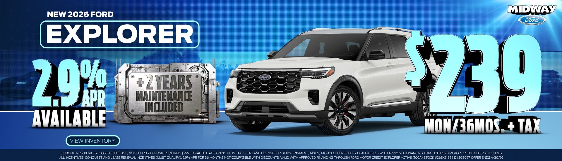 2026 Ford Explorer - $229mon/36mos. 2.9% APR Available 