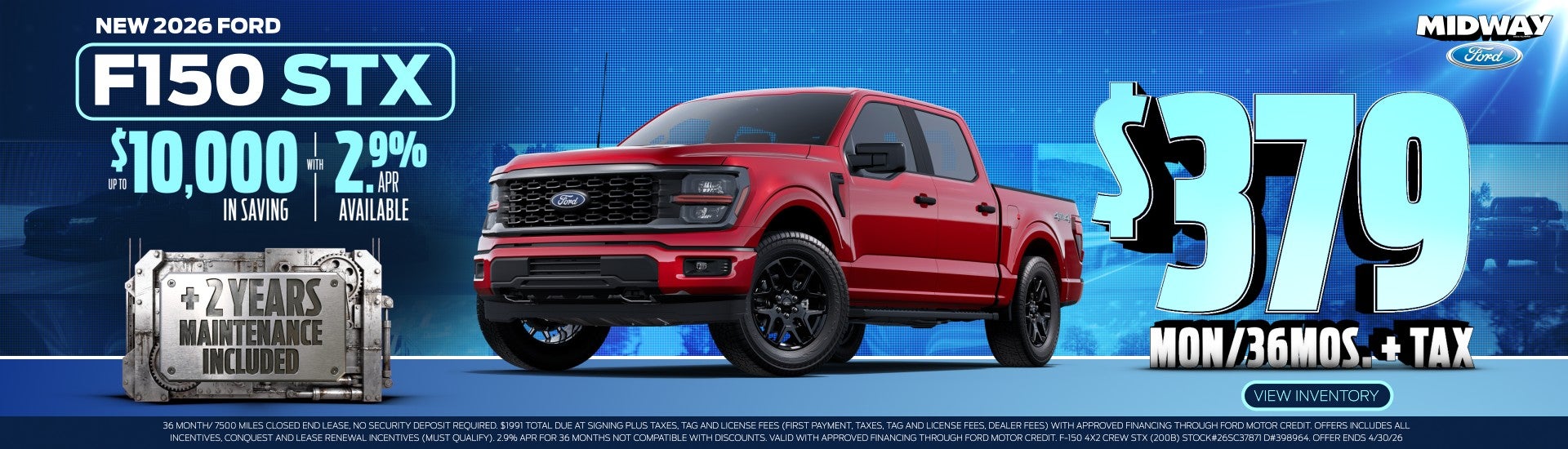 *2026 Ford F150 STX $259mon/36mos. + Tax Up to $10,000 in Sa