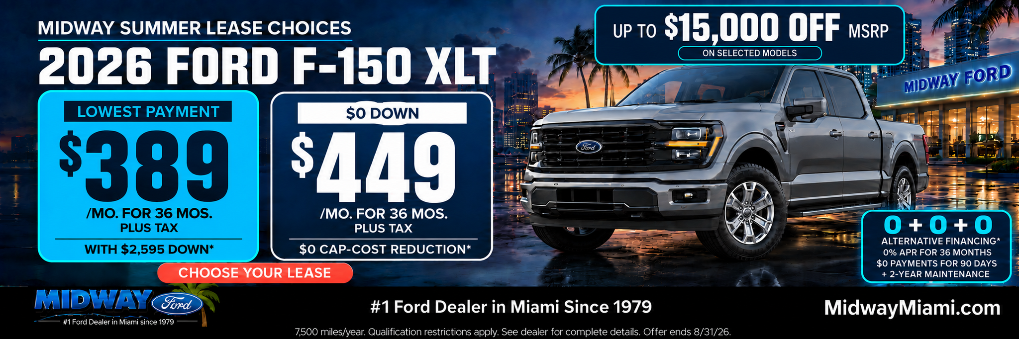 2026 F-150 XLT: $389/mo + tax, $2,595 down