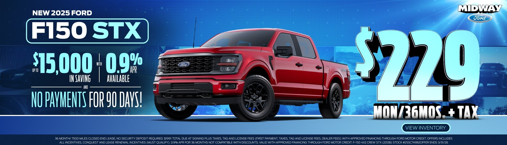 2025 Ford F150 STX - $229mon/36mos. + Tax