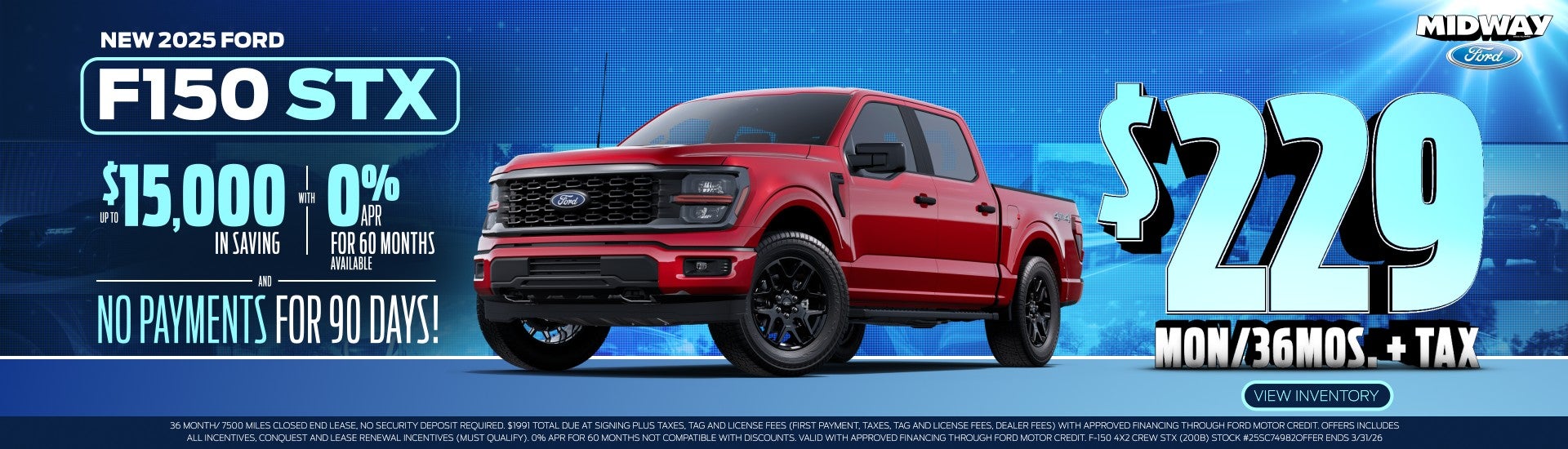 2025 Ford F150 STX - $229mon/36mos. + Tax