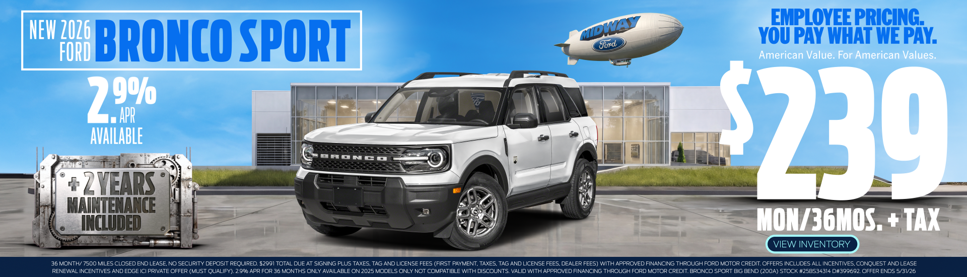 2025 Bronco Sport $239mon/36mos. + Tax EMPLOYEE PRICIN