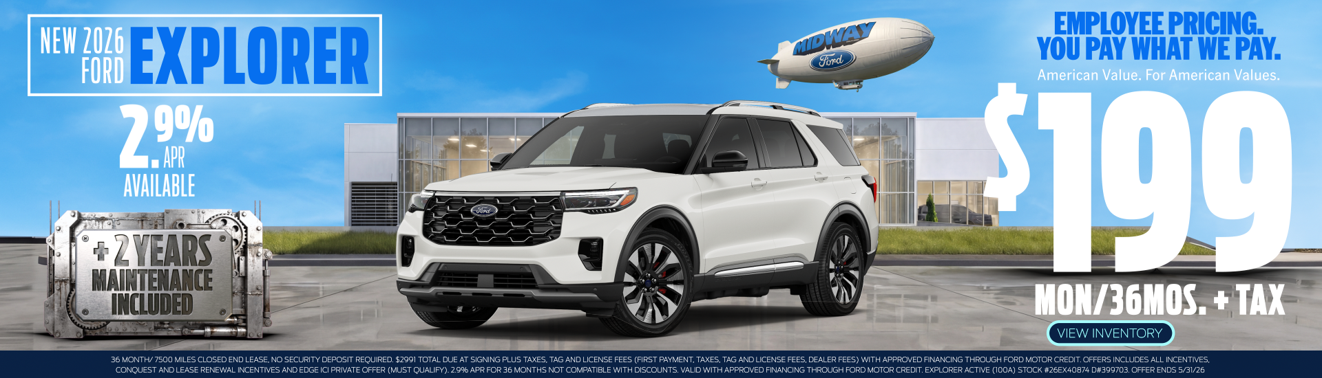 2026 Explorer $199mon/36mos. + Tax EMPLOYEE PRICING