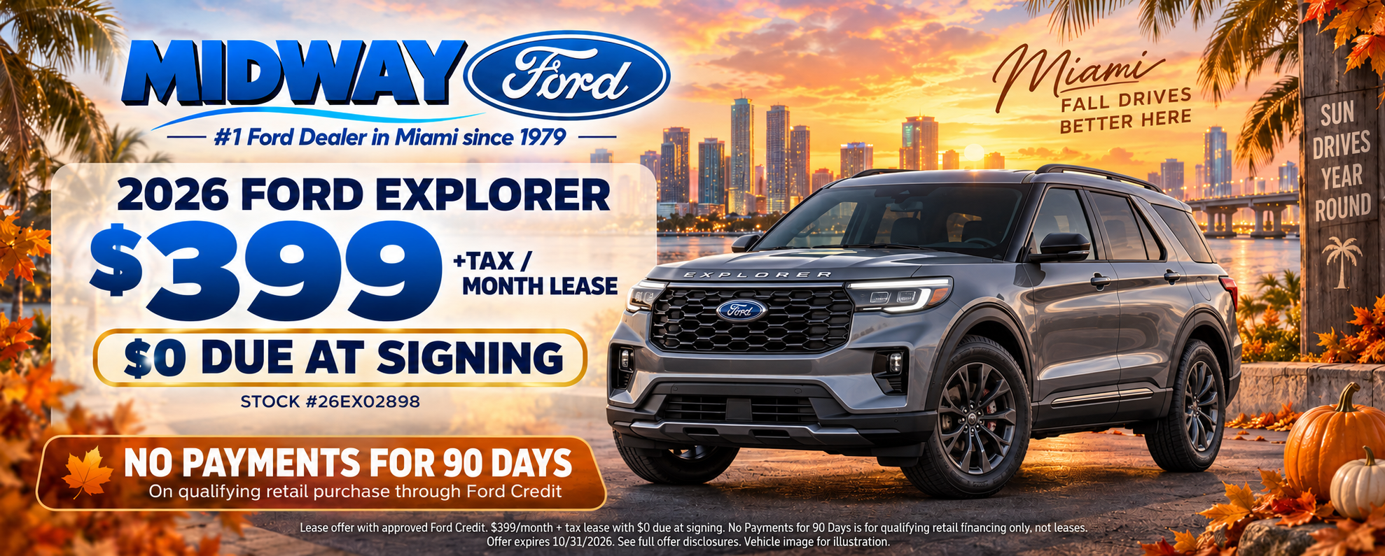 2026 Ford Explorer: $399/mo + tax, $0 due at signing