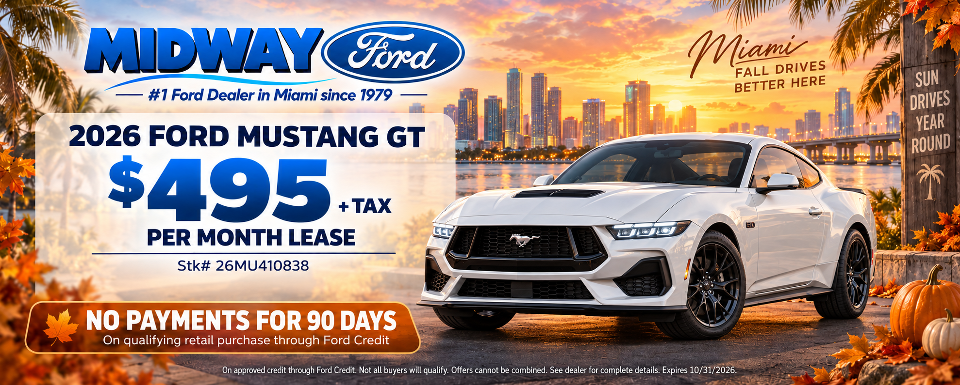2026 Ford Mustang GT lease $495 per month plus tax