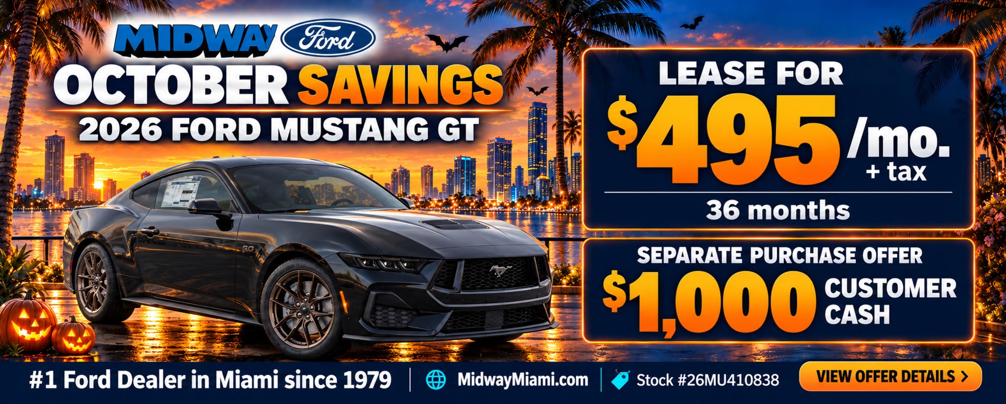2026 Ford Mustang GT lease $495 per month plus tax
