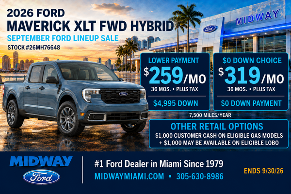 2026 Maverick Hybrid: $259/mo + tax, 36 mos, $4,995 down