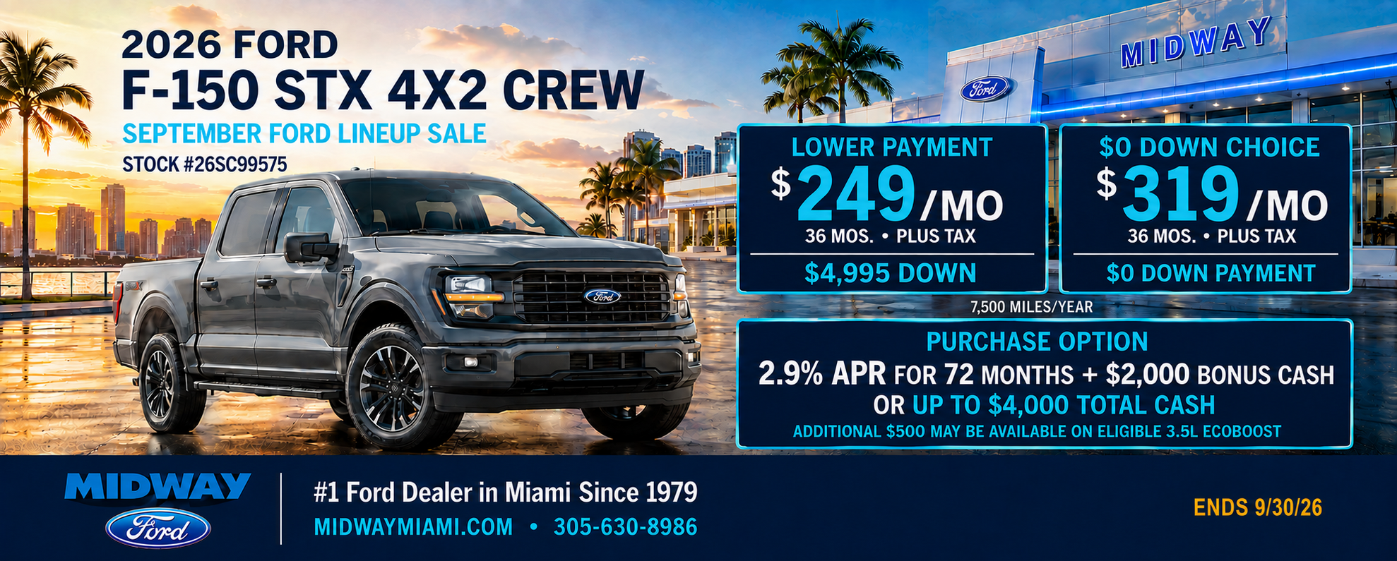 2026 F-150 STX: $249/mo + tax, 36 mos, $4,995 down