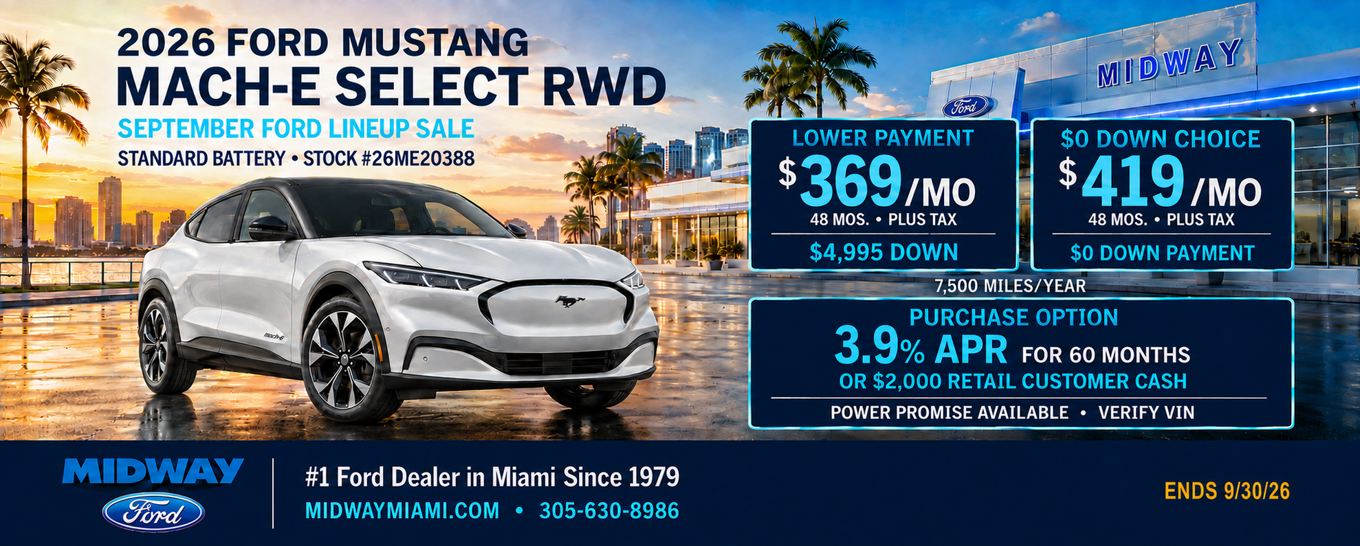 2026 Mustang Mach-E: $369/mo + tax, 48 mos, $4,995 down