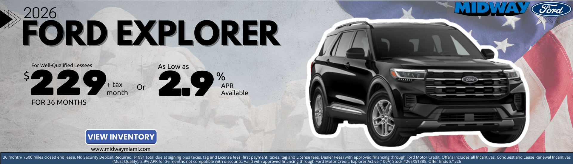 2026 Ford Explorer - $229mon/36mos. + Tax