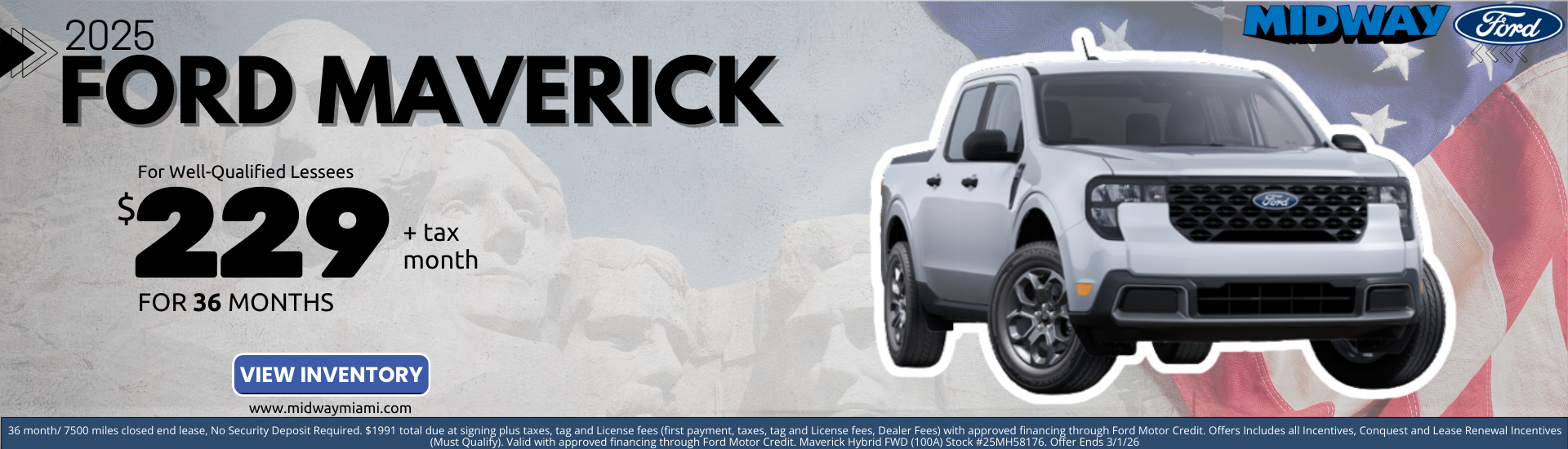 2025 Ford Maverick - $229mon/36mos. + Tax 