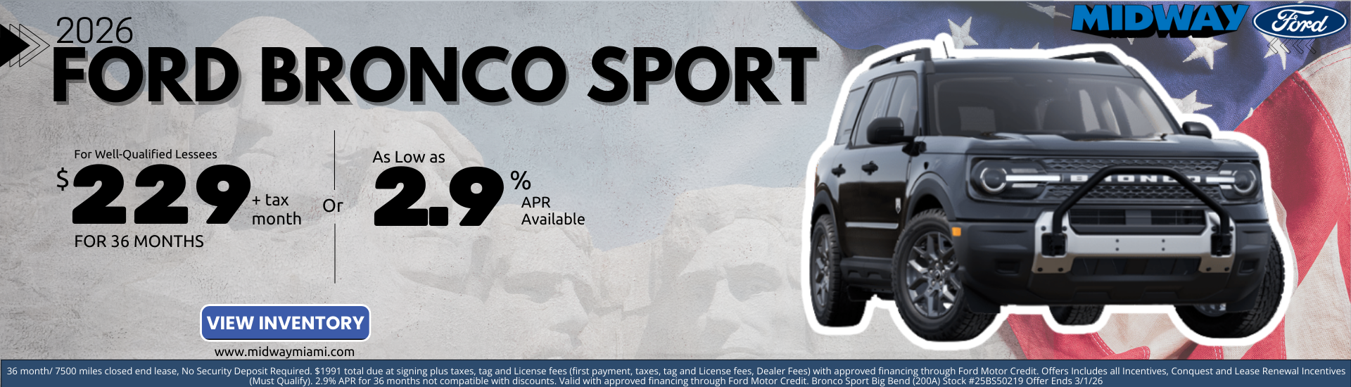 2025 Ford Bronco Sport - $229mon/36mos. + Tax