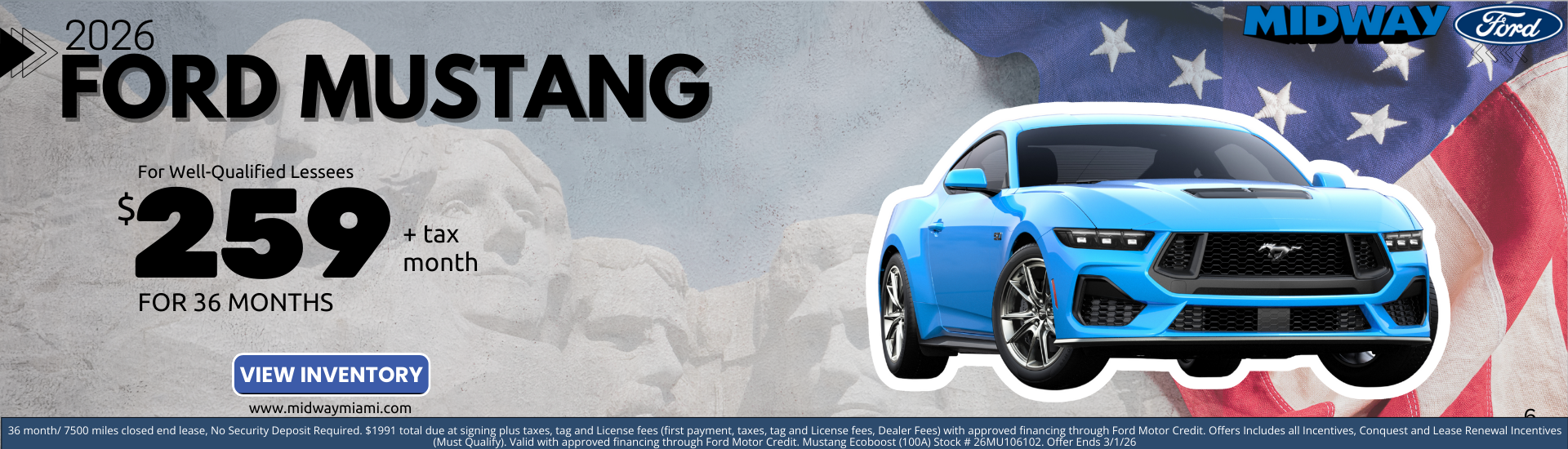 2026 Ford Mustang - $259mon/36mos. + Tax